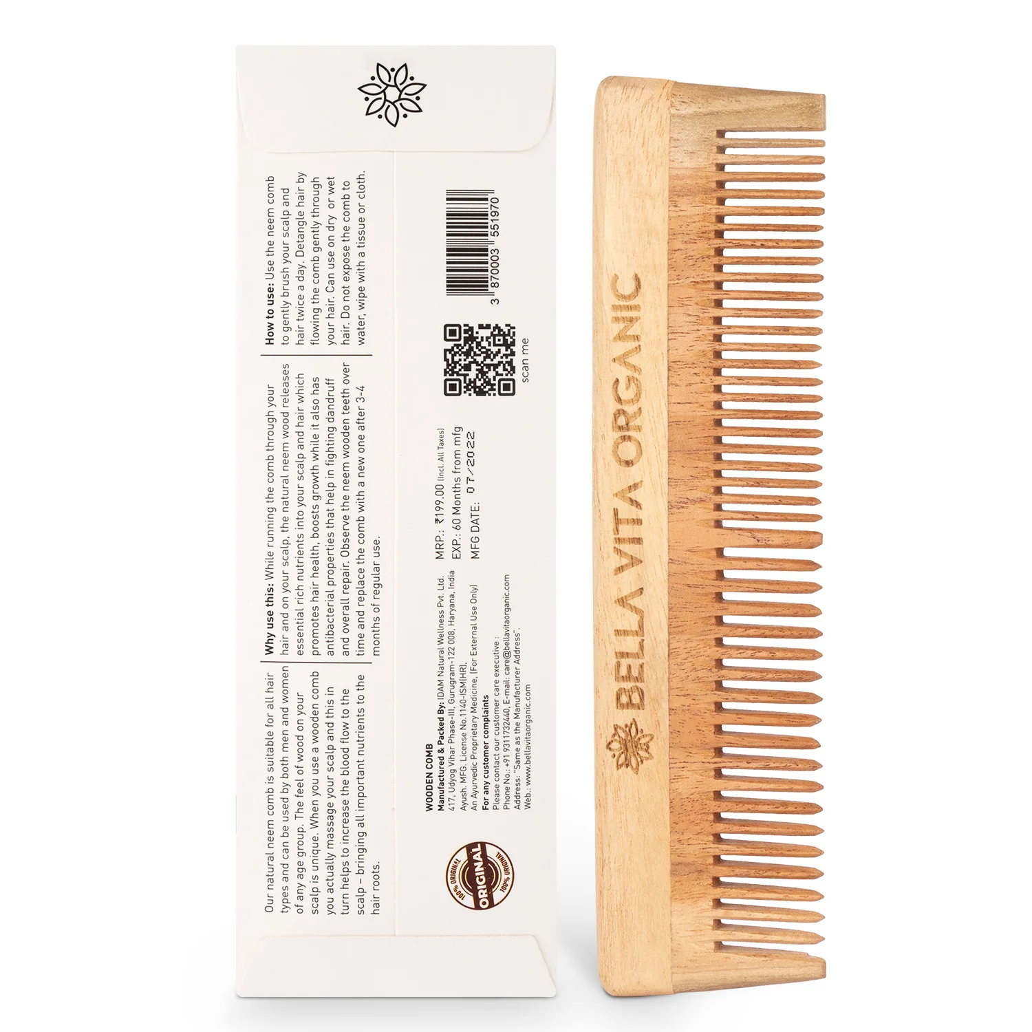NEEM Wooden Dual Tooth Comb - Image 3