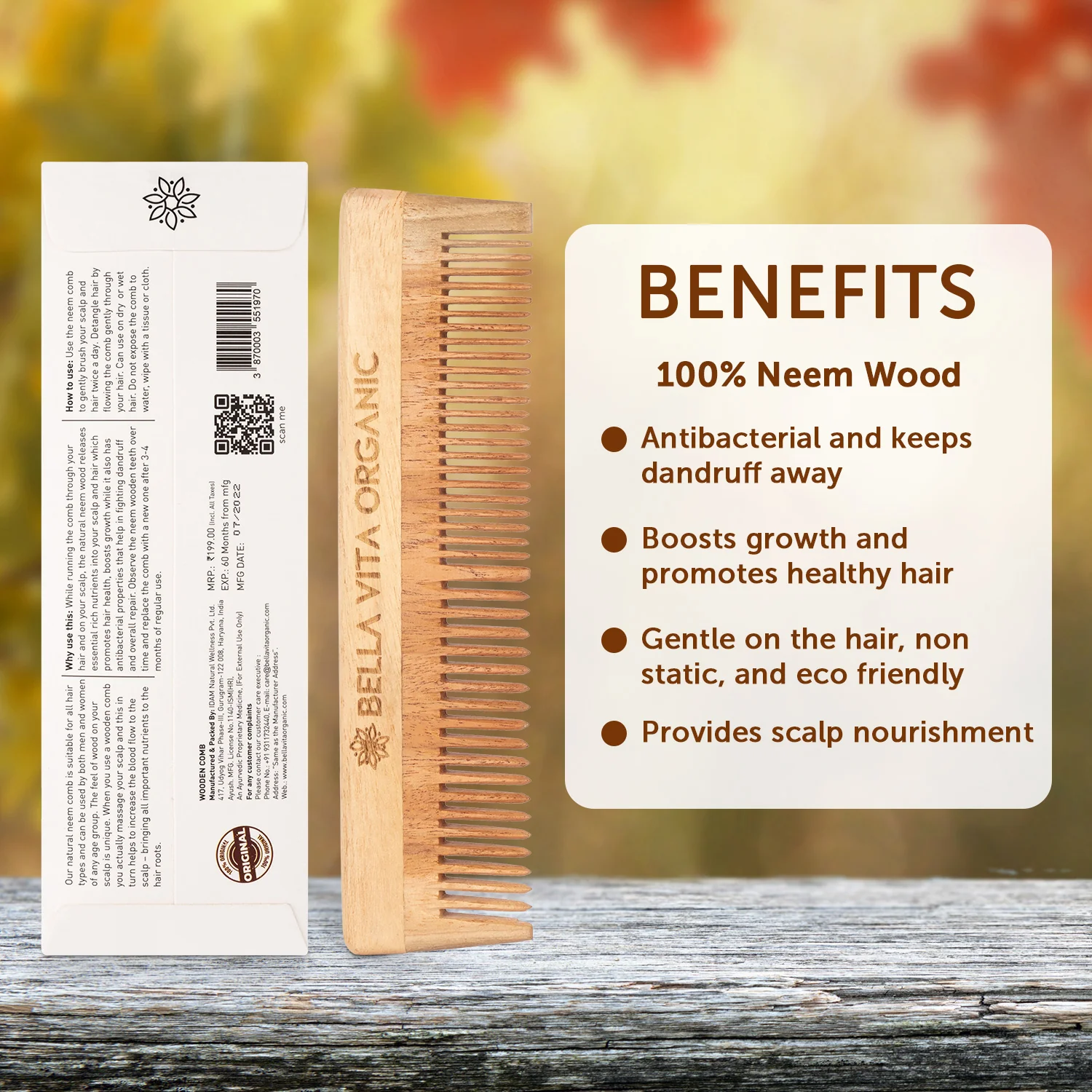 NEEM Wooden Dual Tooth Comb - Image 4