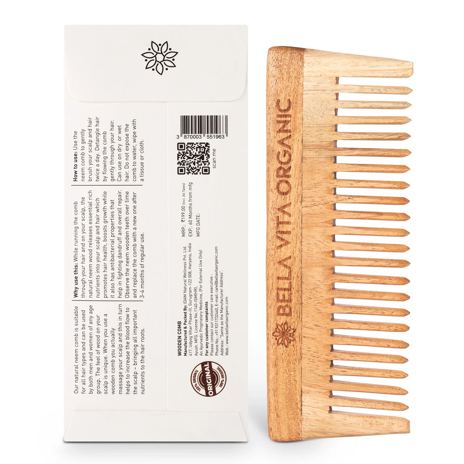 Neem Wooden Wide Tooth Comb - Image 4